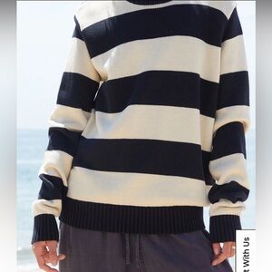 Brandy Melville Navy and White Striped Thick Knit Sweater. 1sz